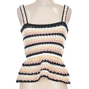 Poof! Women's Crochet BoHo Tank Top - Black, Cream, Pink